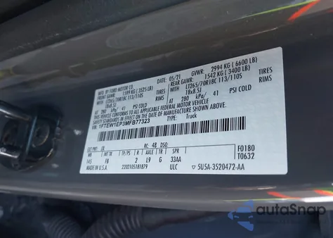 2021 Ford F-150 Xlt z USA, uszkodzony, nr VIN 1FTEW1EP3MFB77323